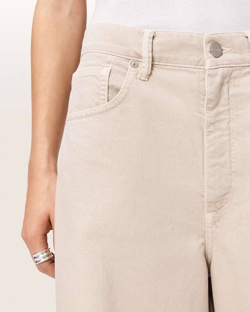 AllSaints Payton Distressed Barrel Leg Jeans Women's Cream White Women's