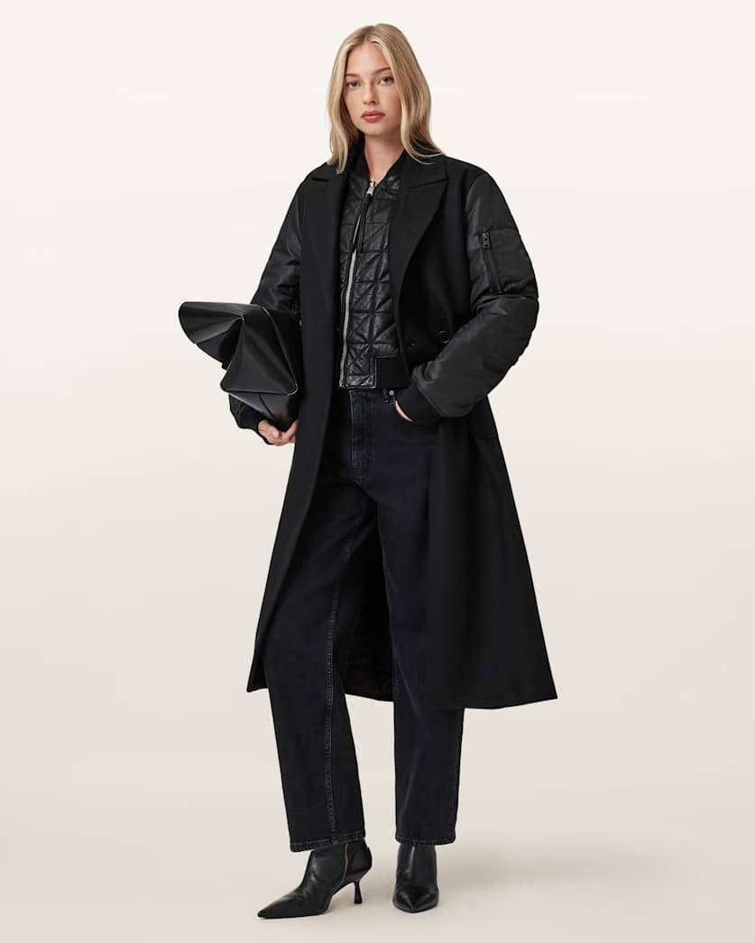 AllSaints Paulah Wool Blend Double Breasted Coat Women's Black Women's