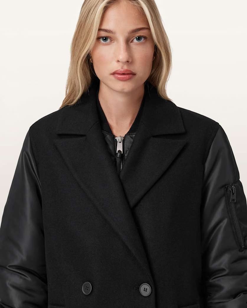 AllSaints Paulah Wool Blend Double Breasted Coat Women's Black Women's
