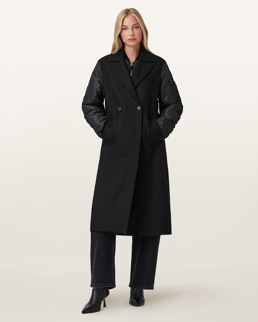 AllSaints Paulah Wool Blend Double Breasted Coat Women's Black Women's