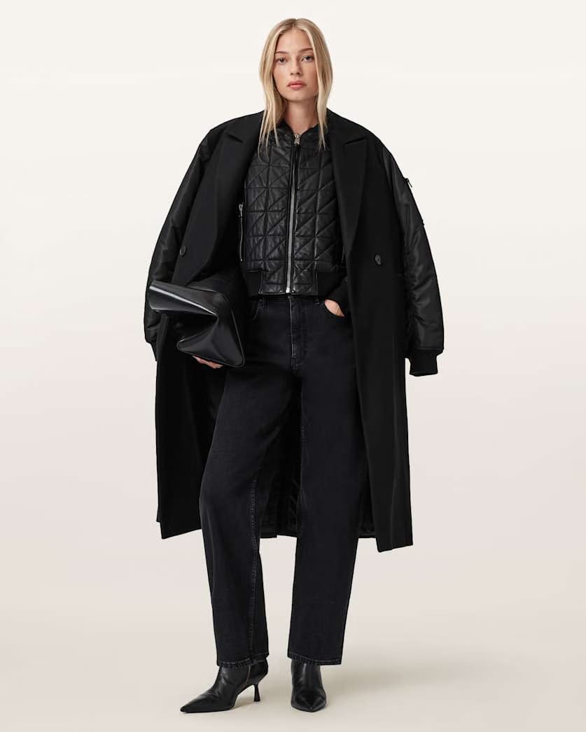 AllSaints Paulah Wool Blend Double Breasted Coat Women's Black Women's