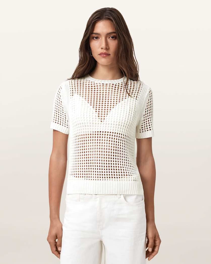 AllSaints Paloma Open Knit T-Shirt Women's Chalk White Women's