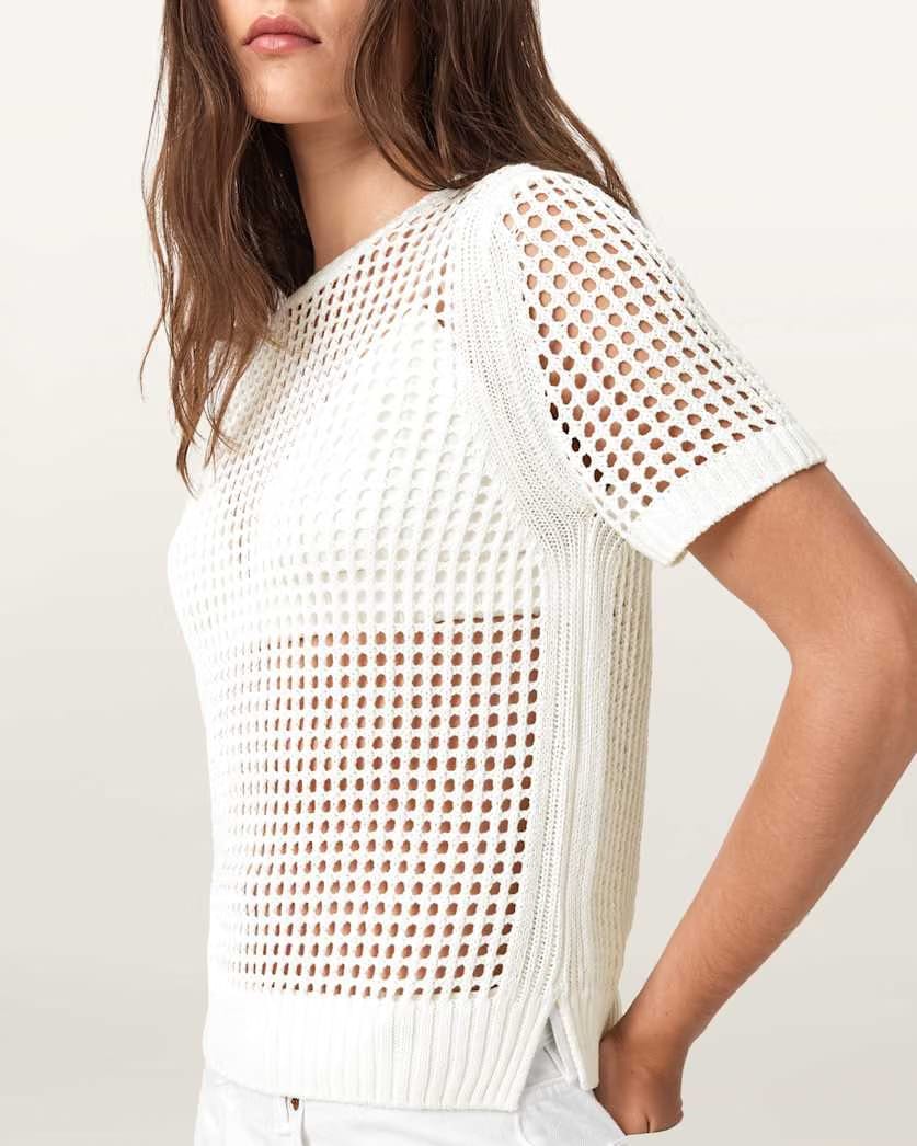 AllSaints Paloma Open Knit T-Shirt Women's Chalk White Women's
