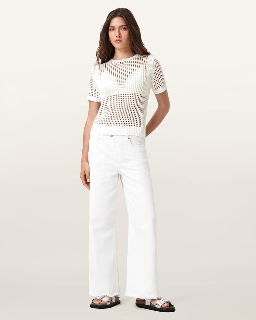 AllSaints Paloma Open Knit T-Shirt Women's Chalk White Women's