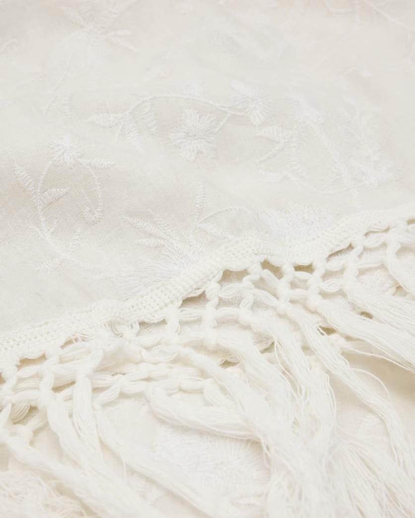AllSaints Otto Embroidered Ruana Scarf Women's Ecru White Women's
