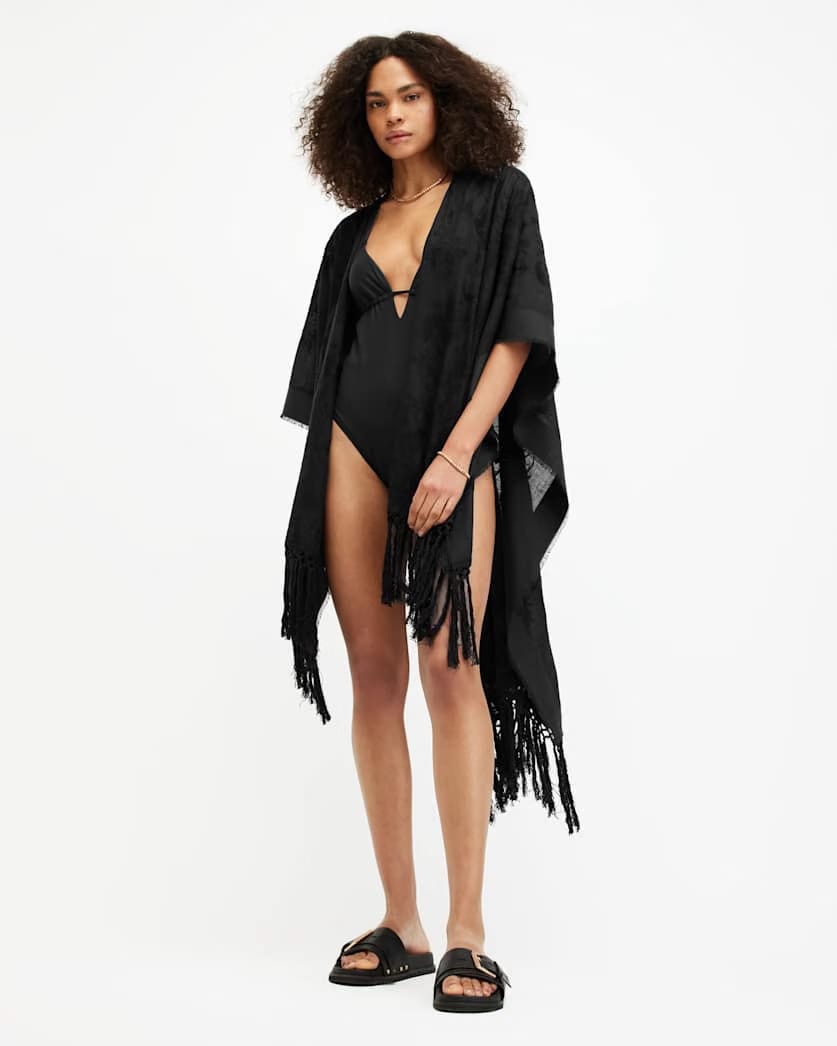 AllSaints Otto Embroidered Ruana Scarf Women's Black Women's