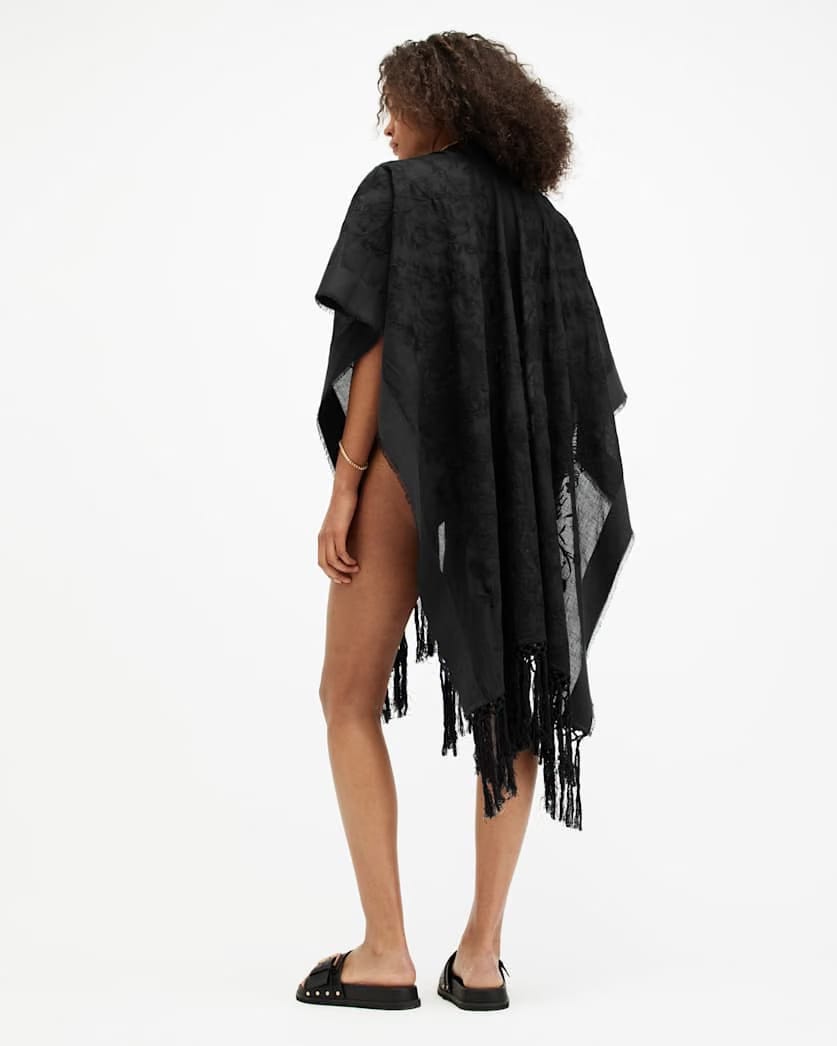 AllSaints Otto Embroidered Ruana Scarf Women's Black Women's