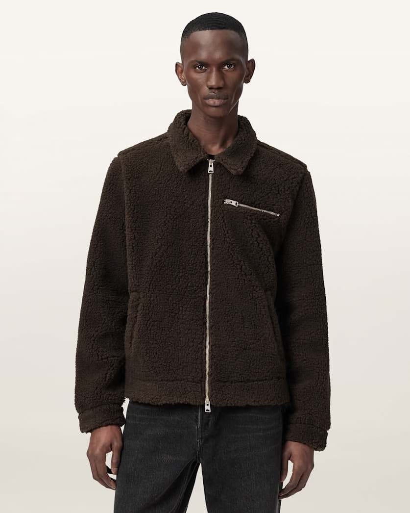 AllSaints Otis Sleeveless Sherpa Jacket Dark Khaki Green