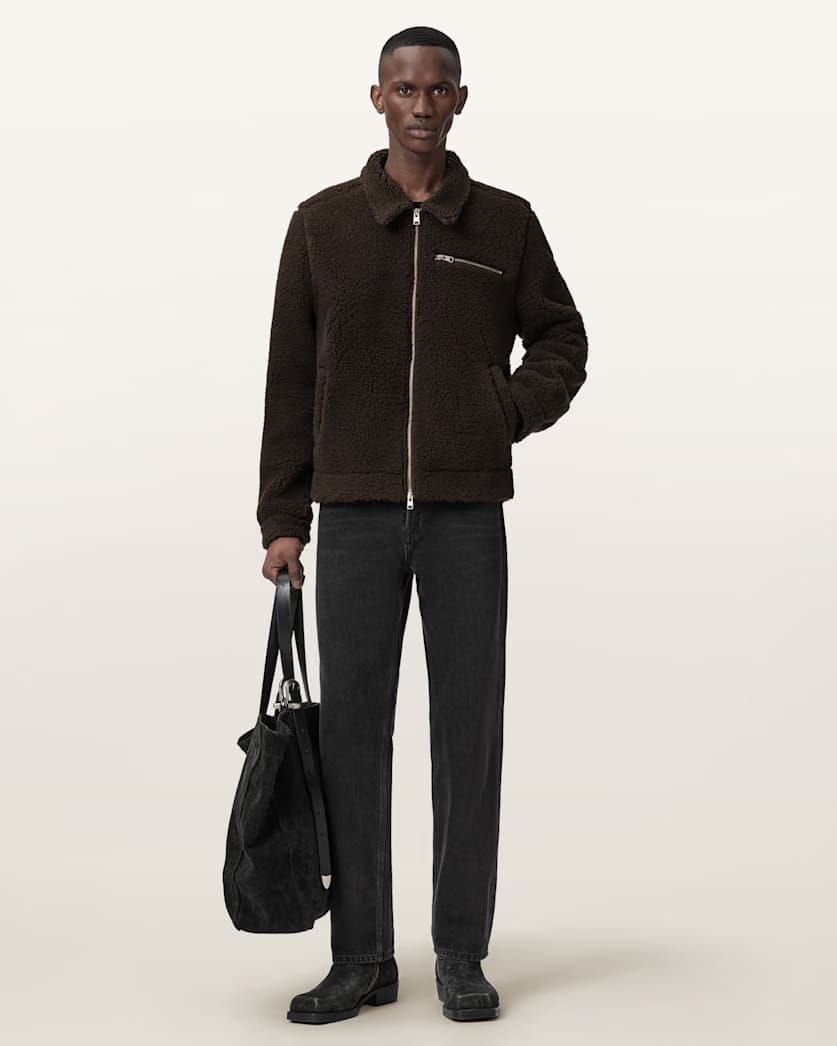 AllSaints Otis Sleeveless Sherpa Jacket Dark Khaki Green