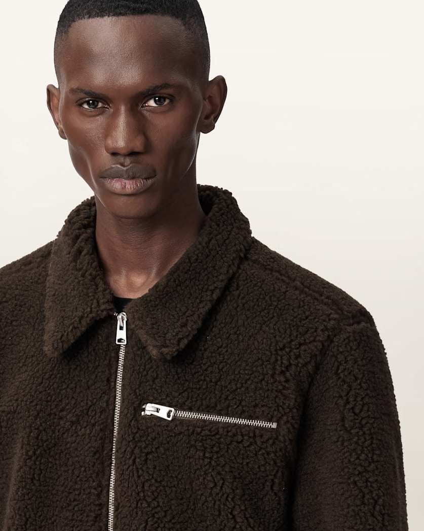 AllSaints Otis Sleeveless Sherpa Jacket Dark Khaki Green