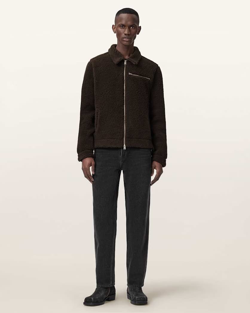 AllSaints Otis Sleeveless Sherpa Jacket Dark Khaki Green