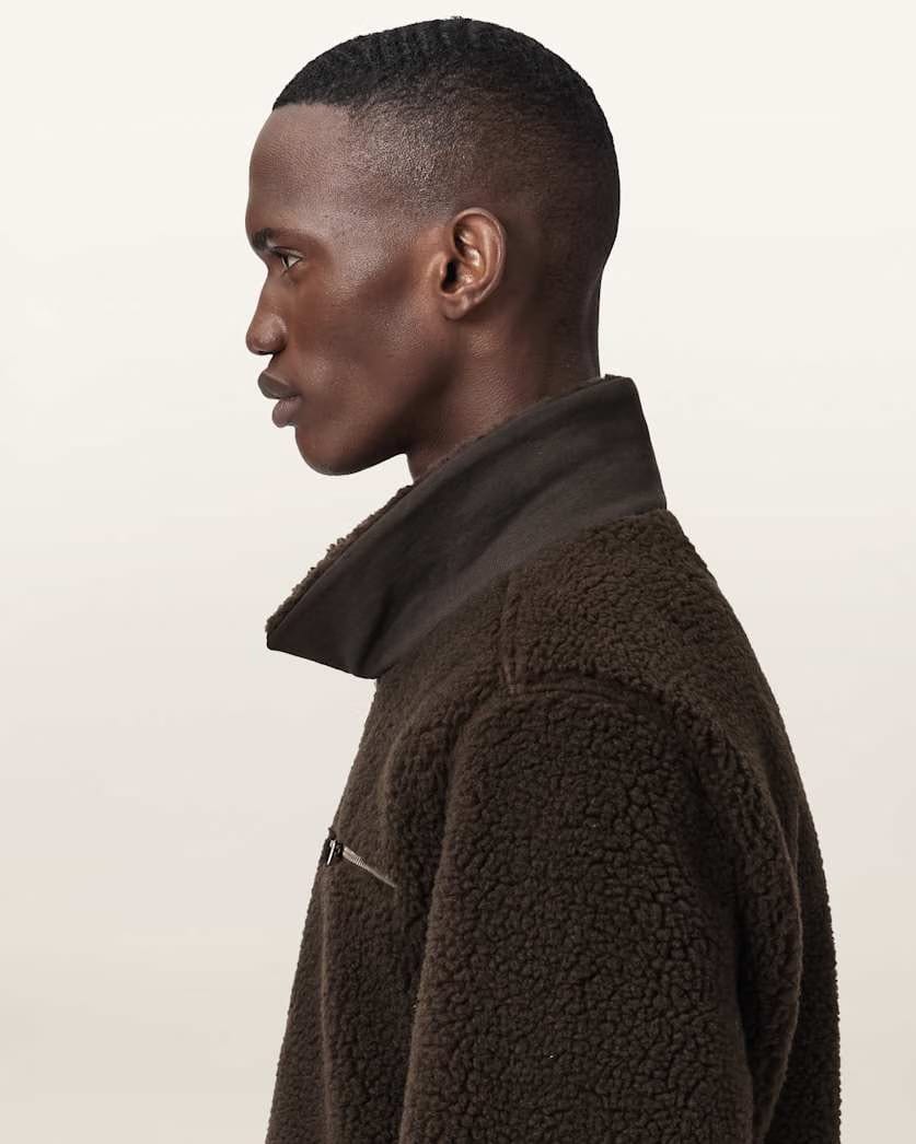 AllSaints Otis Sleeveless Sherpa Jacket Dark Khaki Green