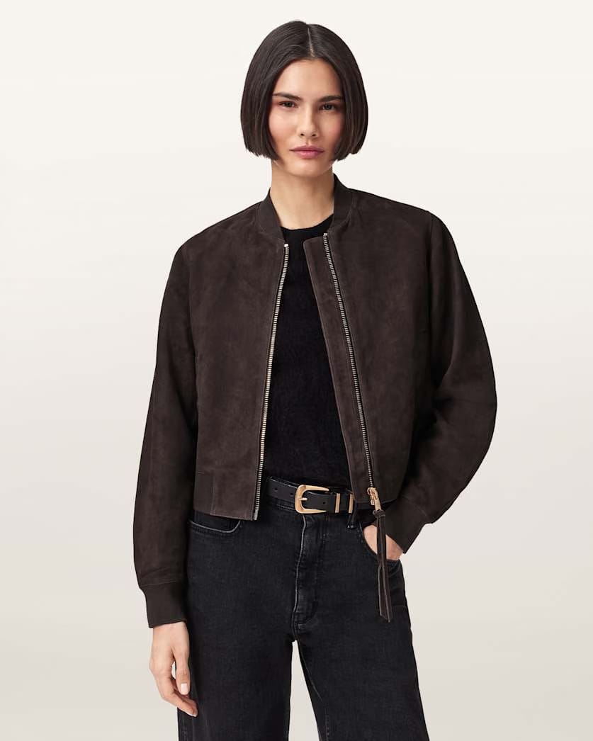 AllSaints Orten Suede Bomber Jacket Women's Bitter Brown Women's