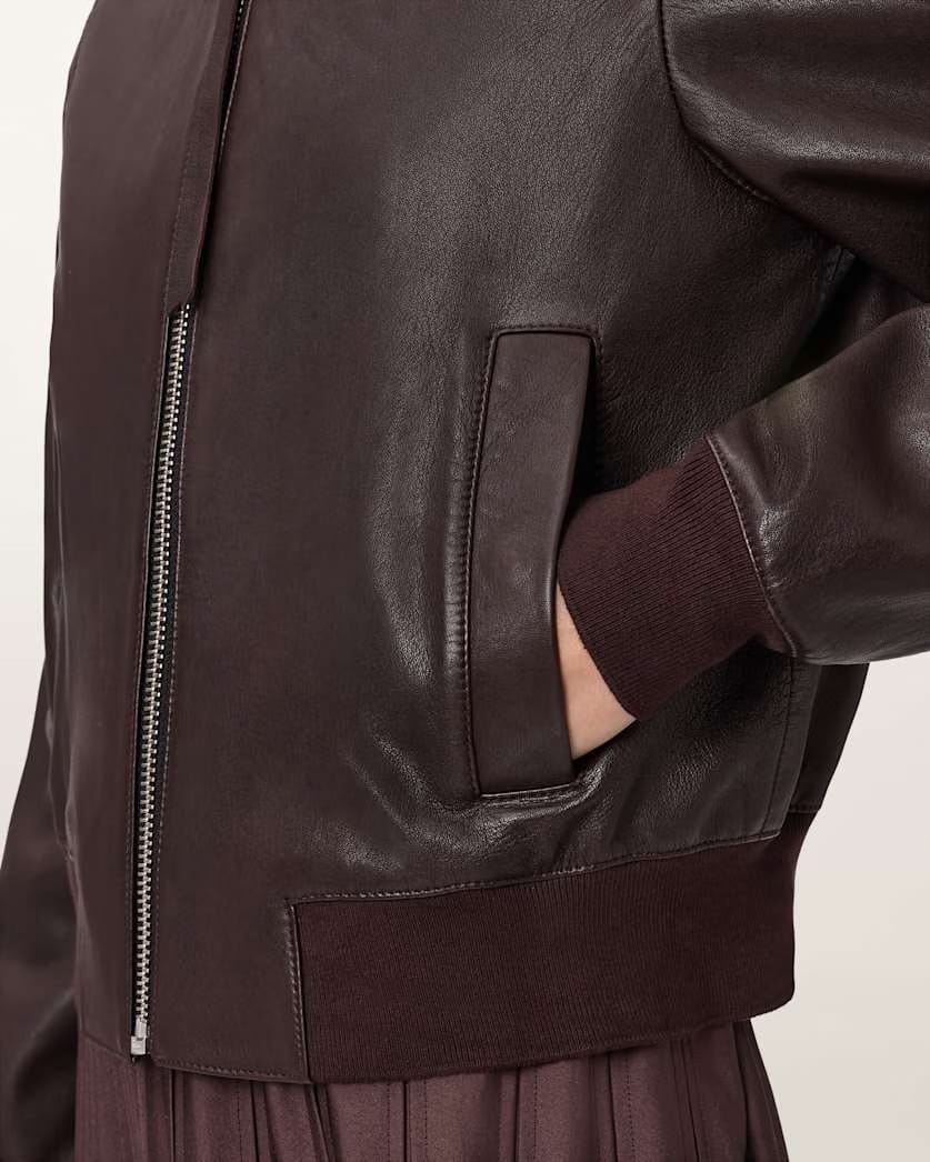 AllSaints Orten Leather Bomber Jacket Women's Oxblood Red Women's