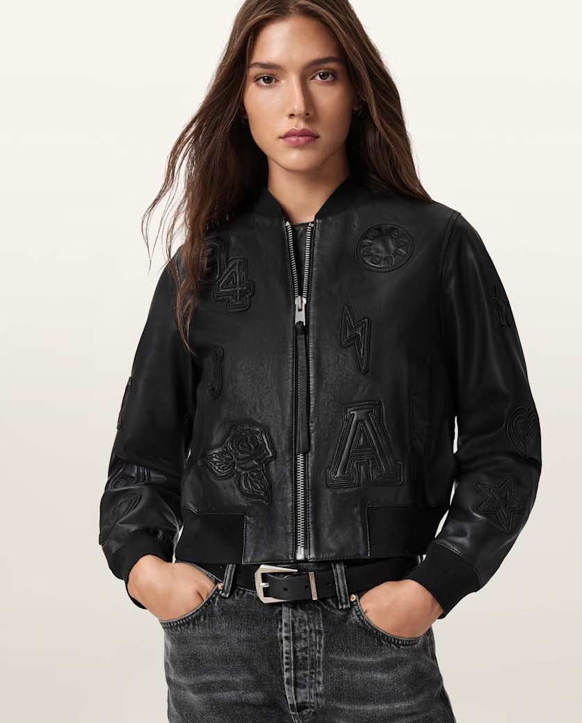 AllSaints Orten 94 Leather Bomber Jacket Women's Black Women's
