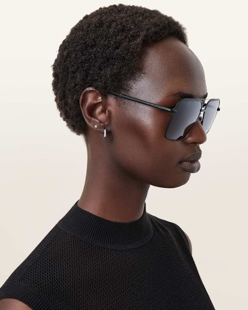 AllSaints Orien Square Aviator Sunglasses Women's Matte Black/Grey Women's