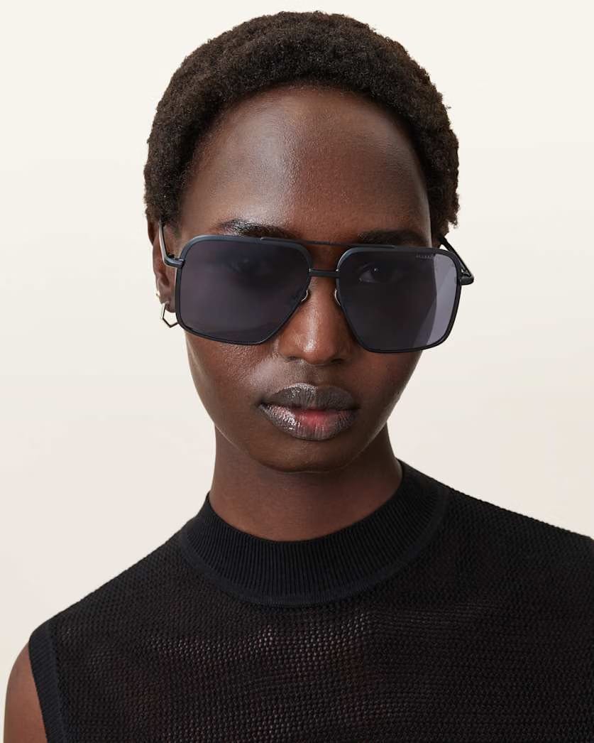 AllSaints Orien Square Aviator Sunglasses Women's Matte Black/Grey Women's