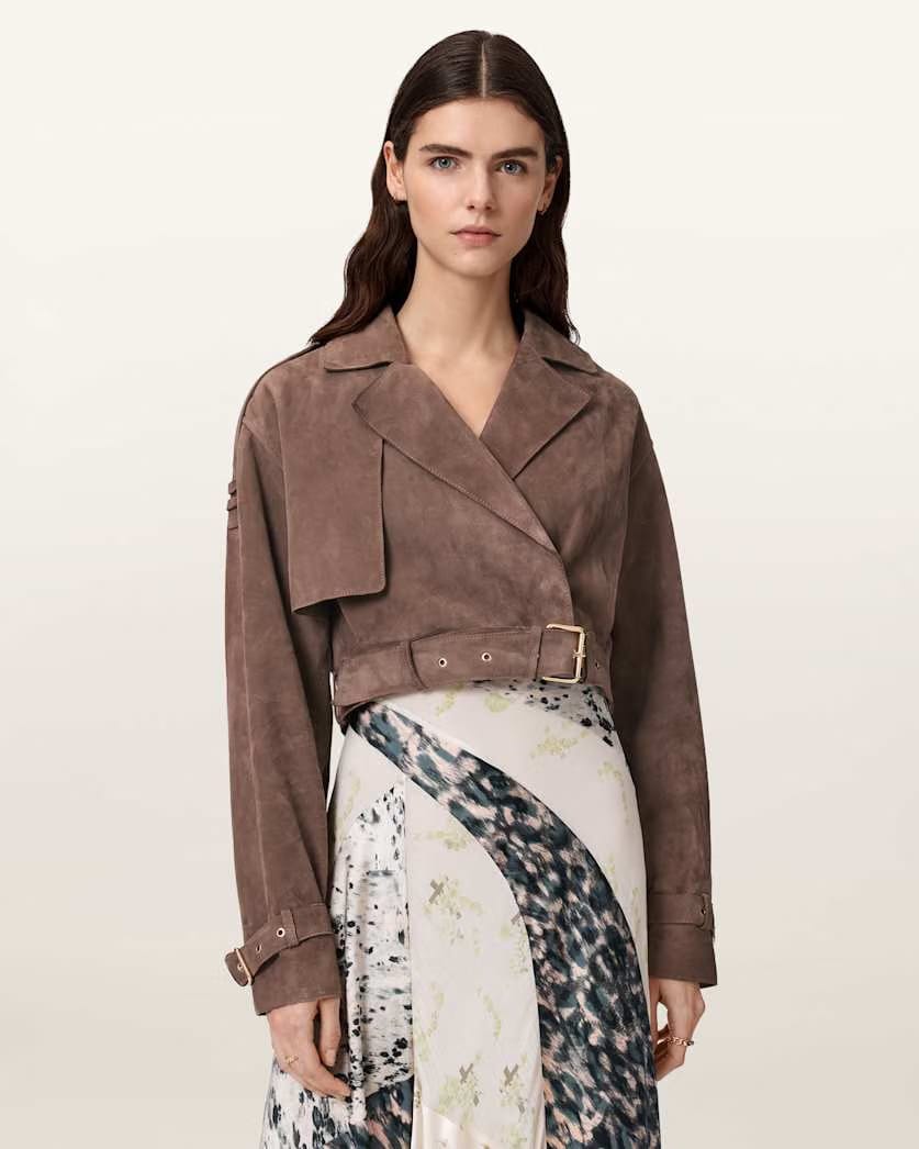 AllSaints Ophelia Cropped Suede Jacket Women's Mole Brown Women's