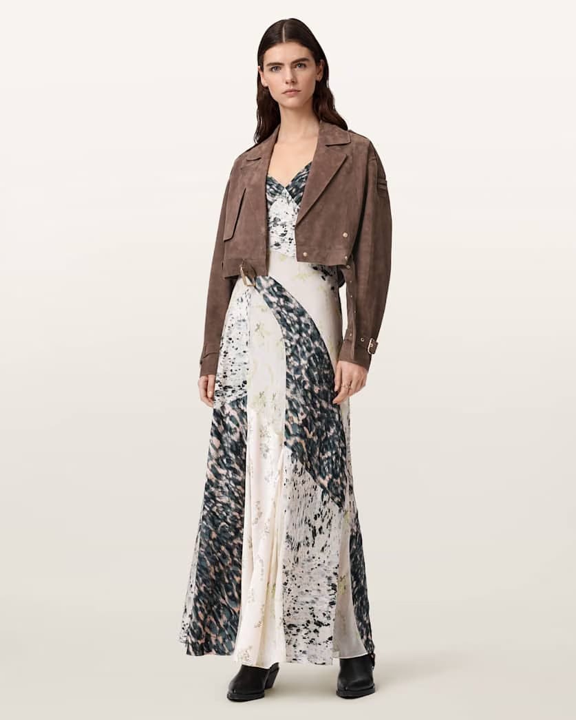 AllSaints Ophelia Cropped Suede Jacket Women's Mole Brown Women's