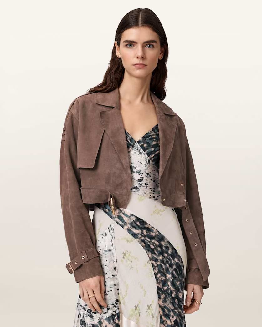 AllSaints Ophelia Cropped Suede Jacket Women's Mole Brown Women's