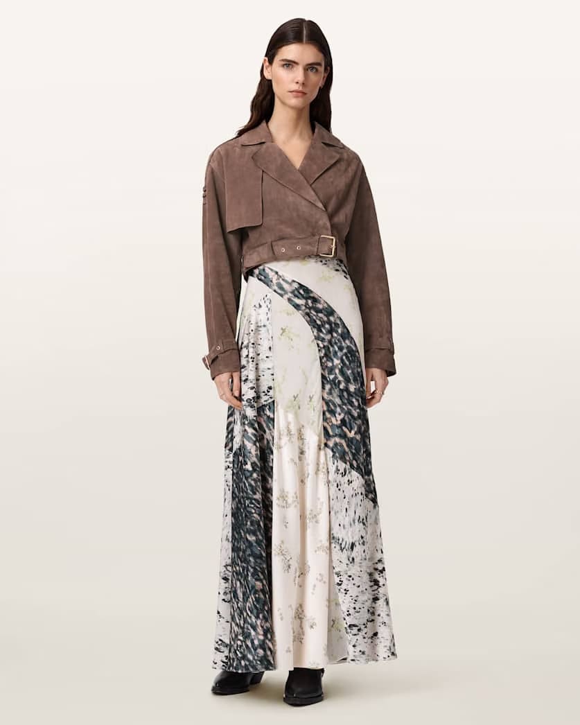 AllSaints Ophelia Cropped Suede Jacket Women's Mole Brown Women's