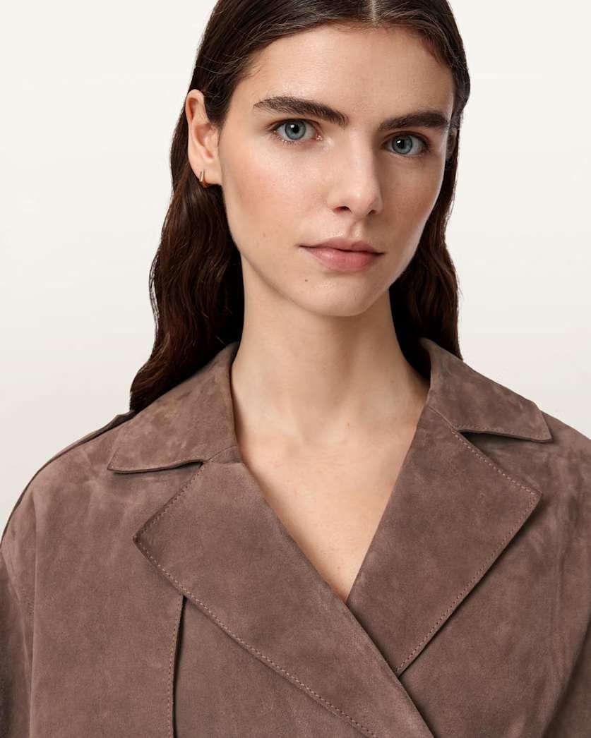AllSaints Ophelia Cropped Suede Jacket Women's Mole Brown Women's