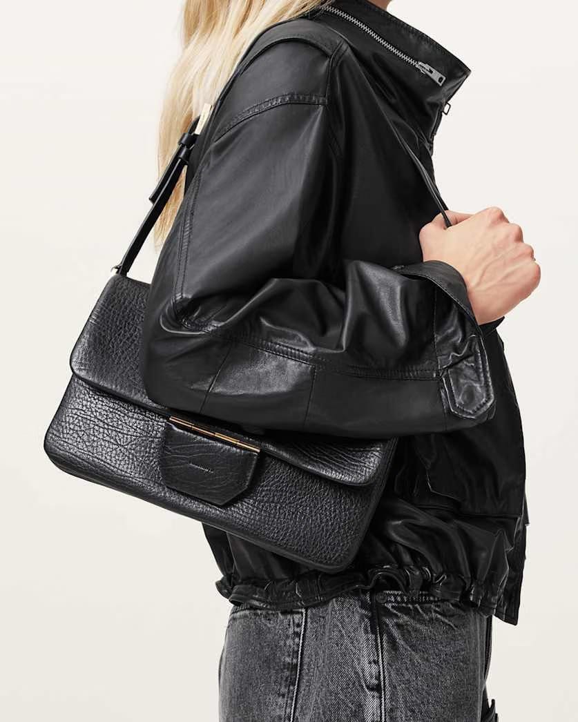 AllSaints Ondine Grain Leather Shoulder Bag Women's Black Women's