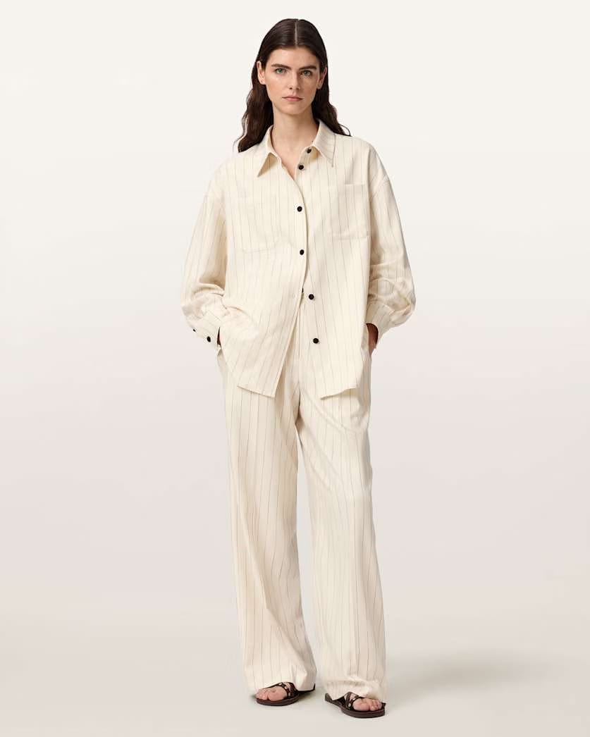 AllSaints Olga Relaxed Fit Long Sleeve Shirt Women's Cream White Women's