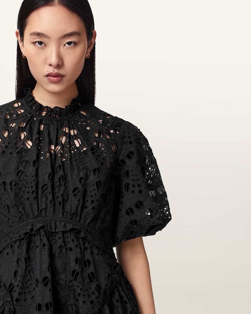 AllSaints Odette Broiderie Anglais Maxi Dress Women's Black Women's