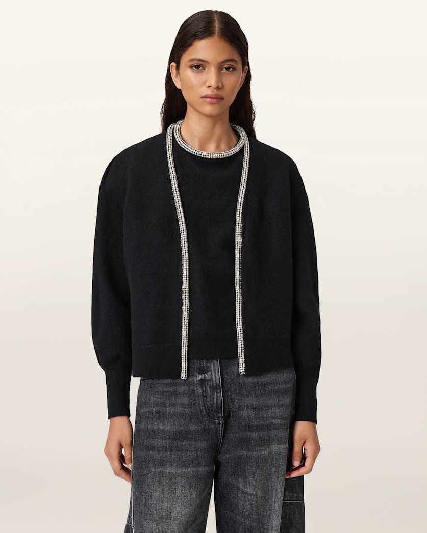 AllSaints Odell Embellished Wool Cardigan Women's Black Women's