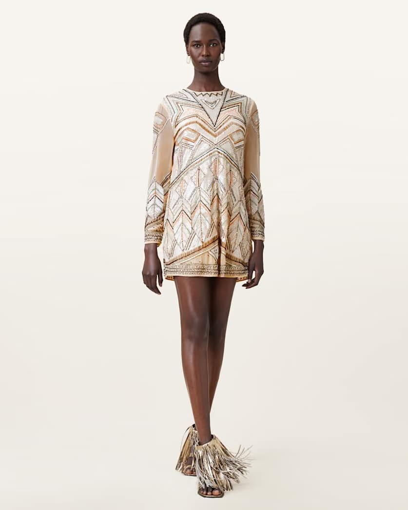 AllSaints Noushka Embellished Mini Dress Women's Ecru White Women's