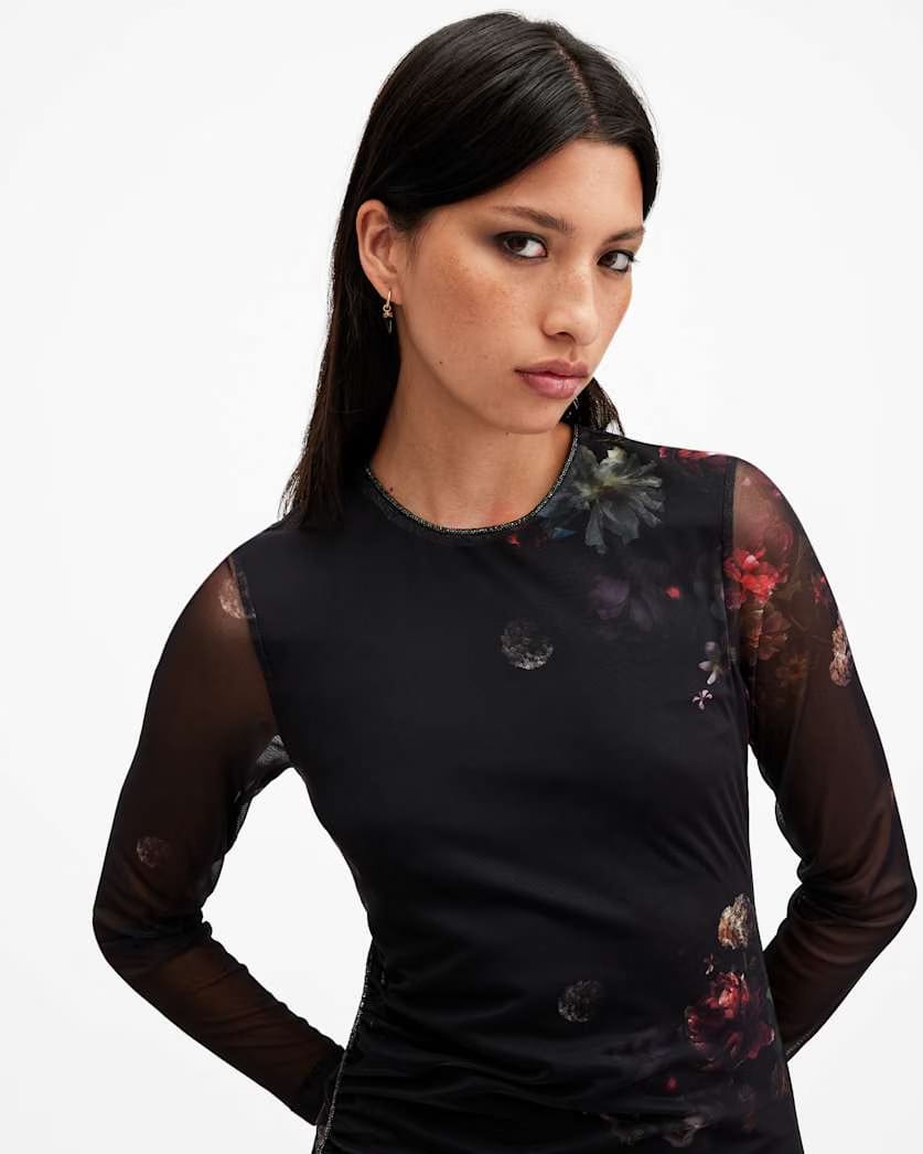 AllSaints Nora Ruched Sparkle Midi Dress Women's Mortem Black Women's