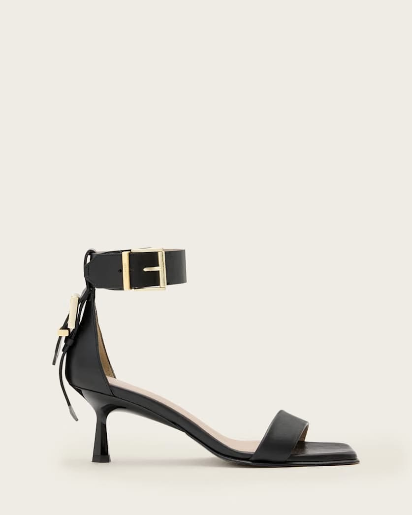 AllSaints Noir Leather Heeled Sandals Women's Black Women's