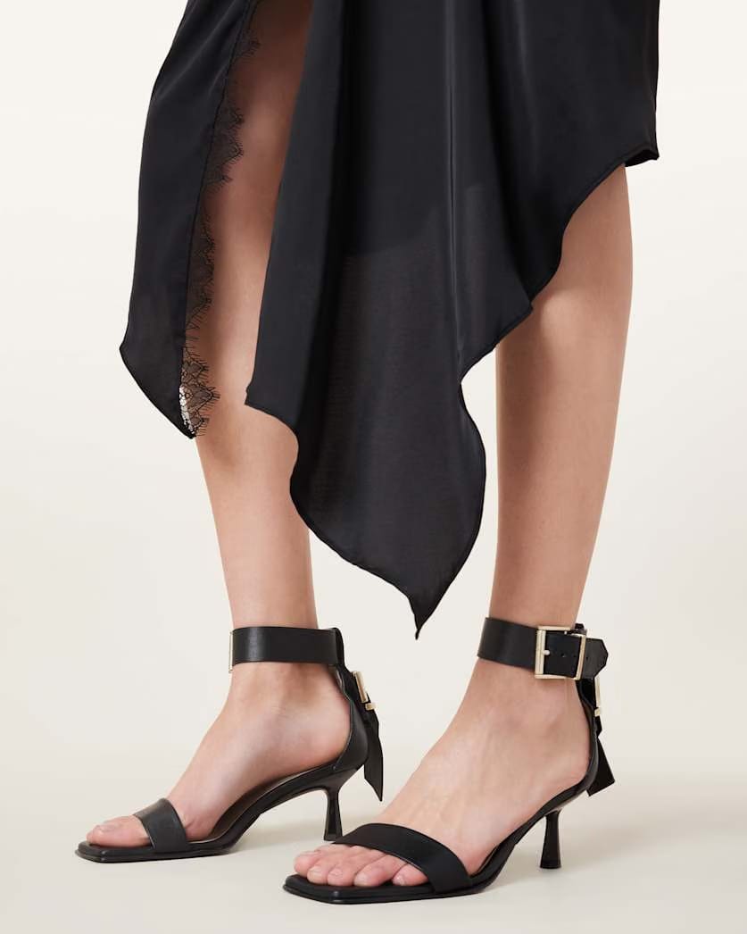 AllSaints Noir Leather Heeled Sandals Women's Black Women's