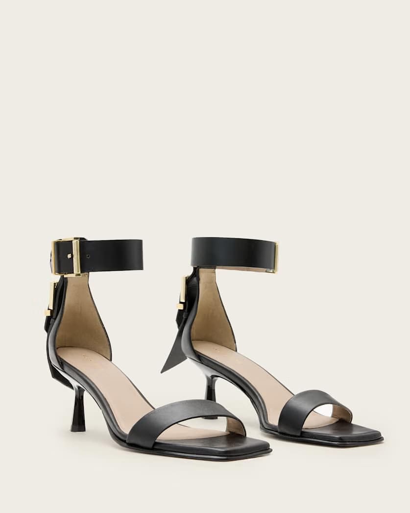 AllSaints Noir Leather Heeled Sandals Women's Black Women's
