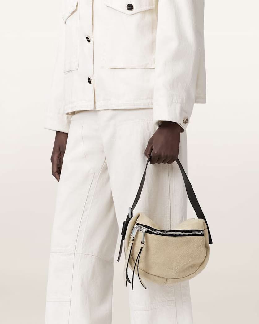 AllSaints Noemie Mini Suede Shoulder Bag Women's Sahara White Women's