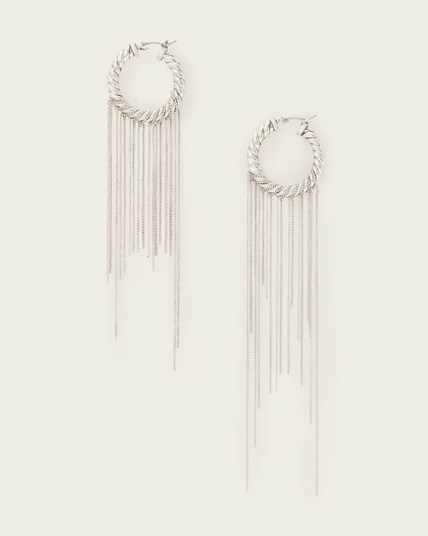 AllSaints Nia Drop Chain Hoop Earrings Women's Warm Silver Women's