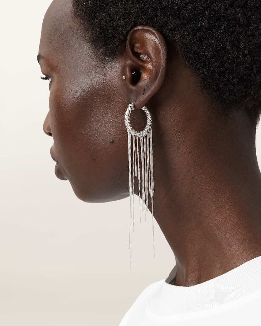 AllSaints Nia Drop Chain Hoop Earrings Women's Warm Silver Women's