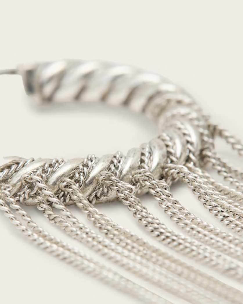 AllSaints Nia Drop Chain Hoop Earrings Women's Warm Silver Women's