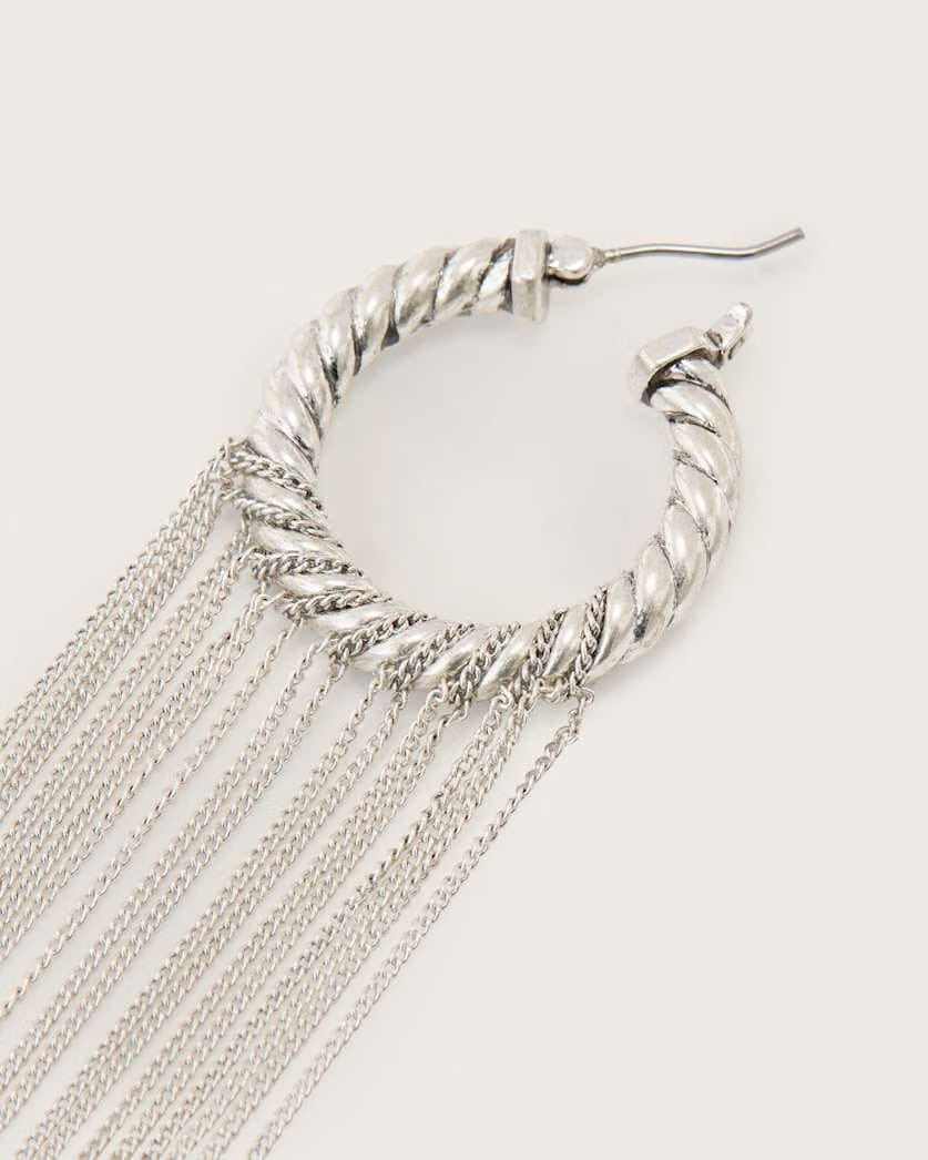 AllSaints Nia Drop Chain Hoop Earrings Women's Warm Silver Women's