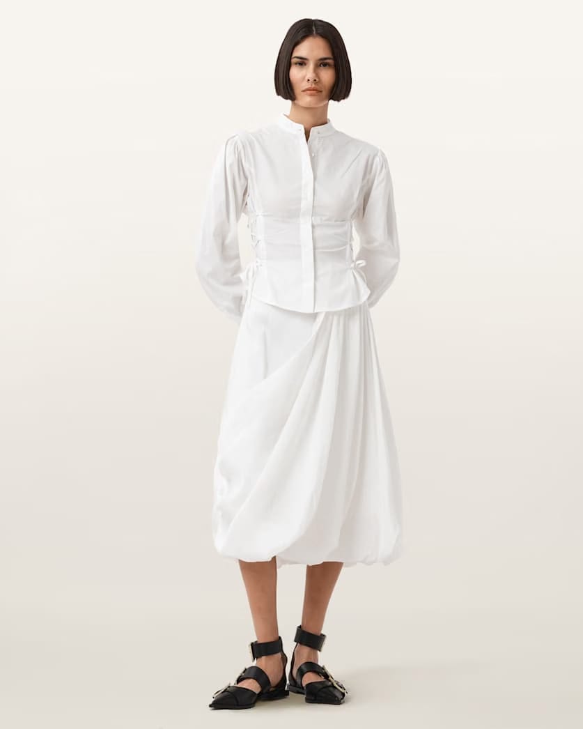 AllSaints Nia Draped Midi Skirt Women's Antique White Women's