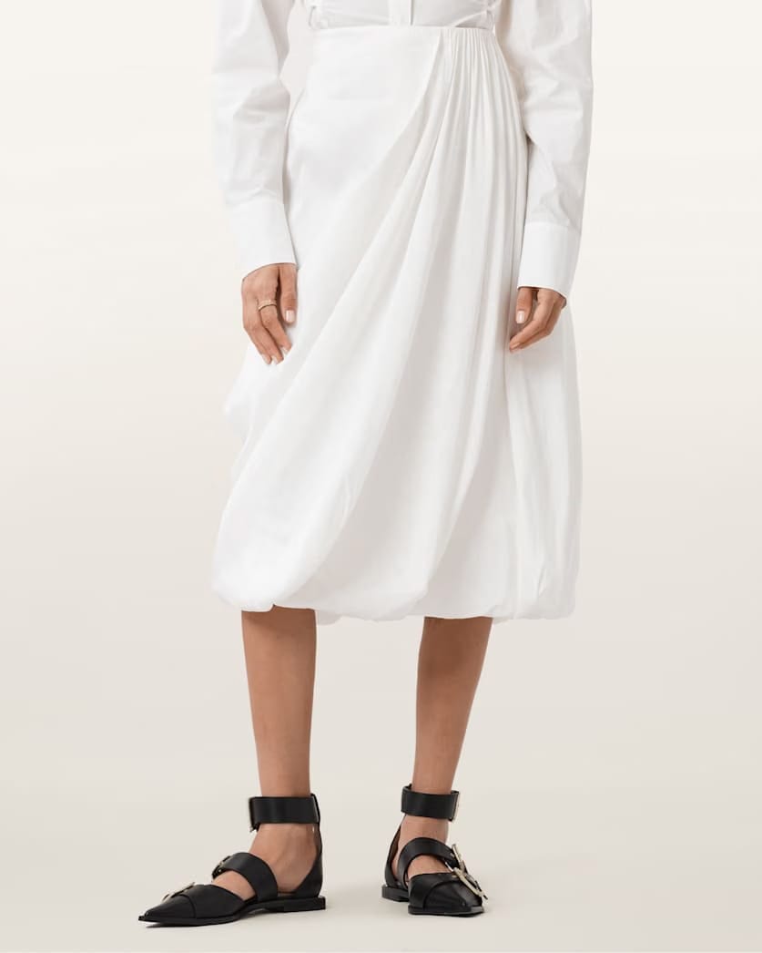 AllSaints Nia Draped Midi Skirt Women's Antique White Women's