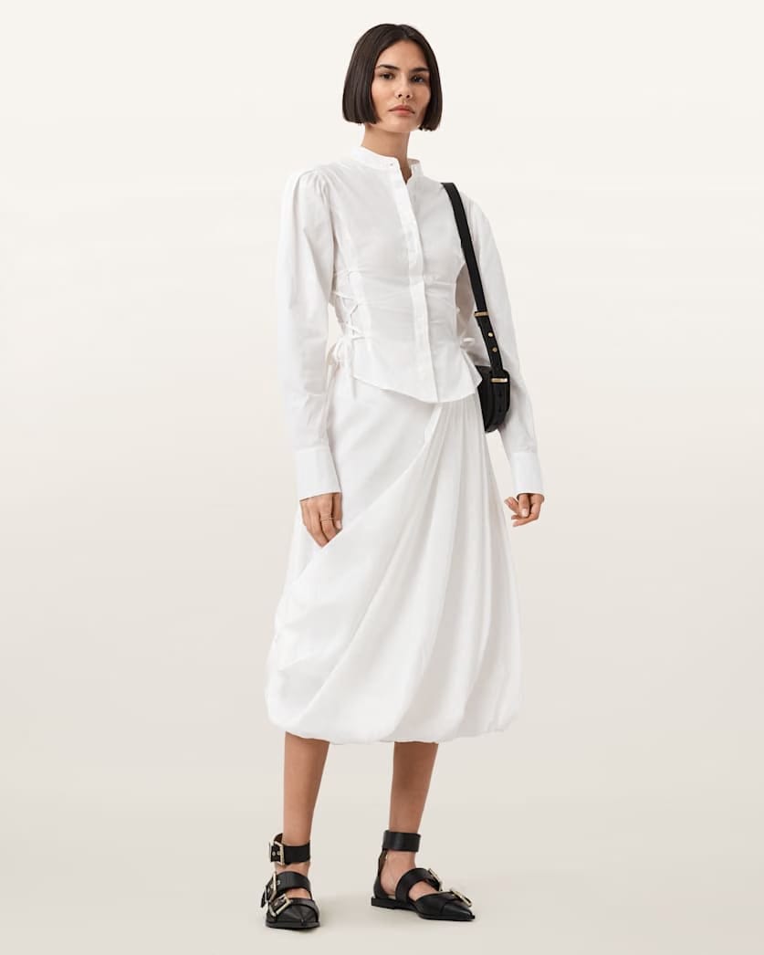 AllSaints Nia Draped Midi Skirt Women's Antique White Women's