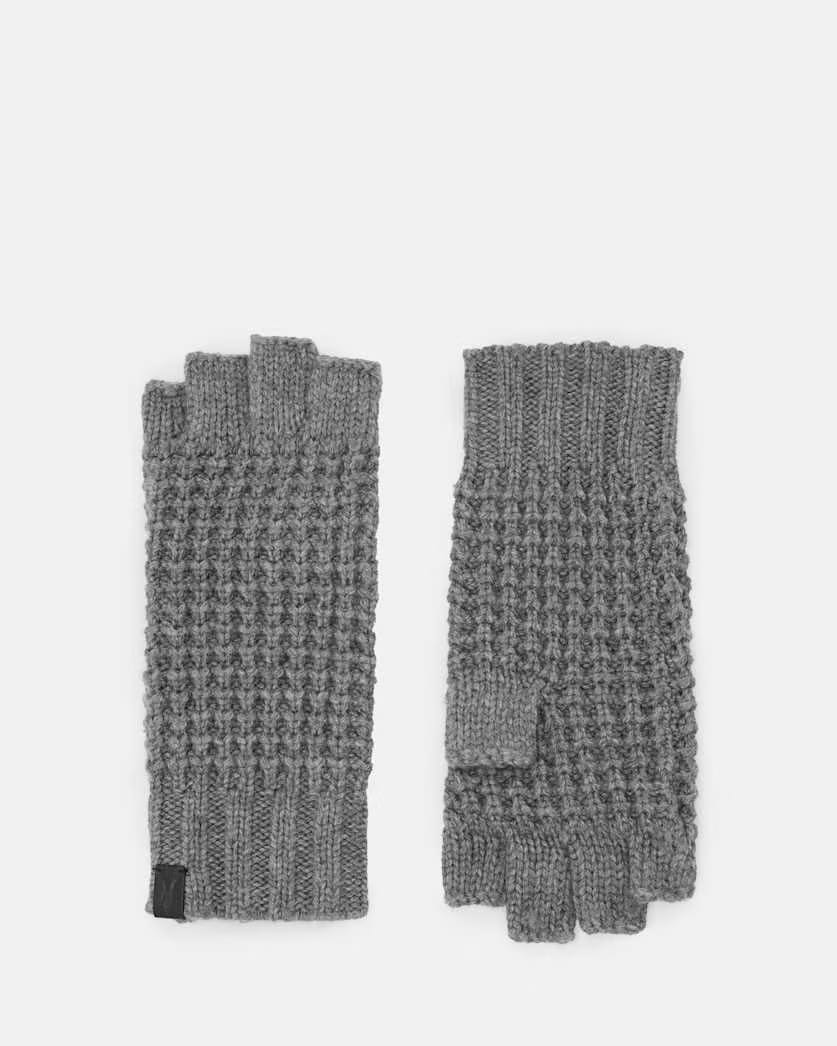 AllSaints Nevada Fingerless Wool Blend Gloves Grey Marl