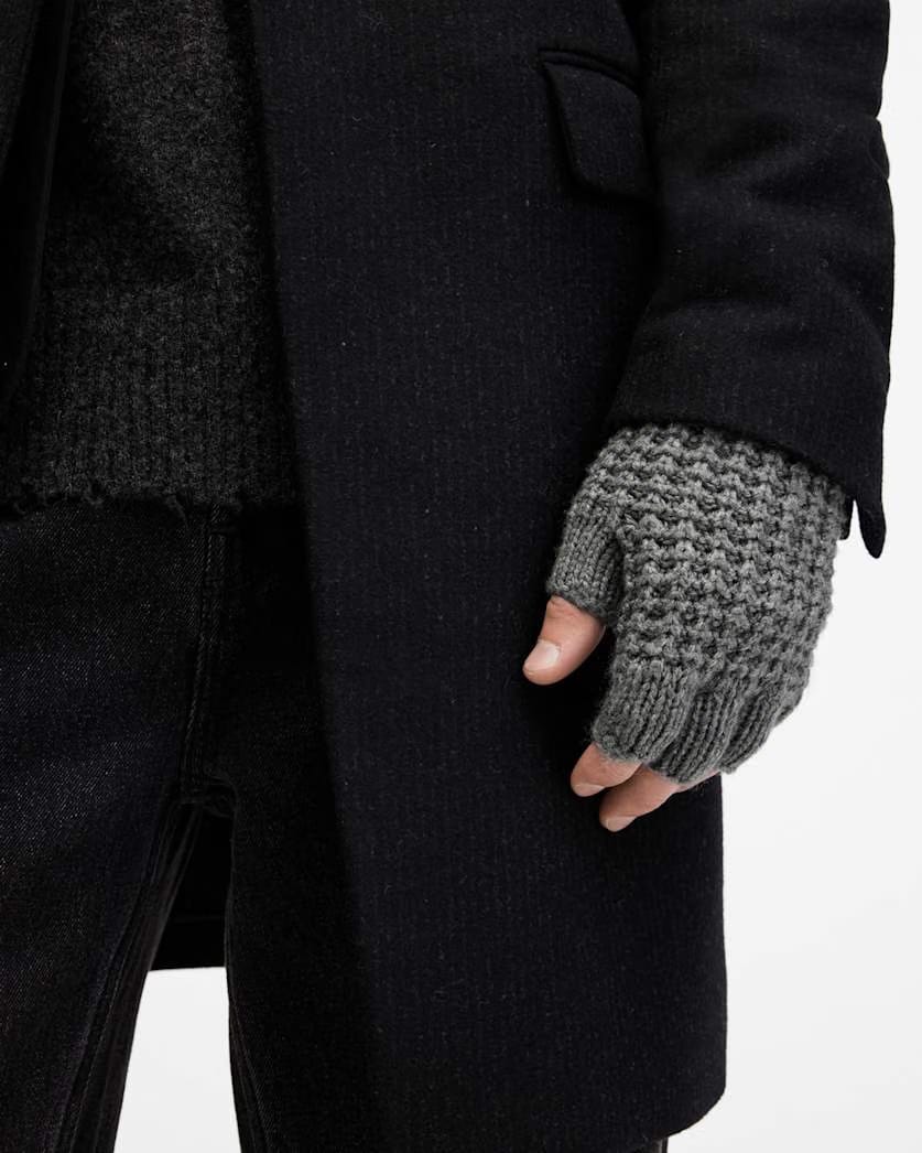 AllSaints Nevada Fingerless Wool Blend Gloves Grey Marl