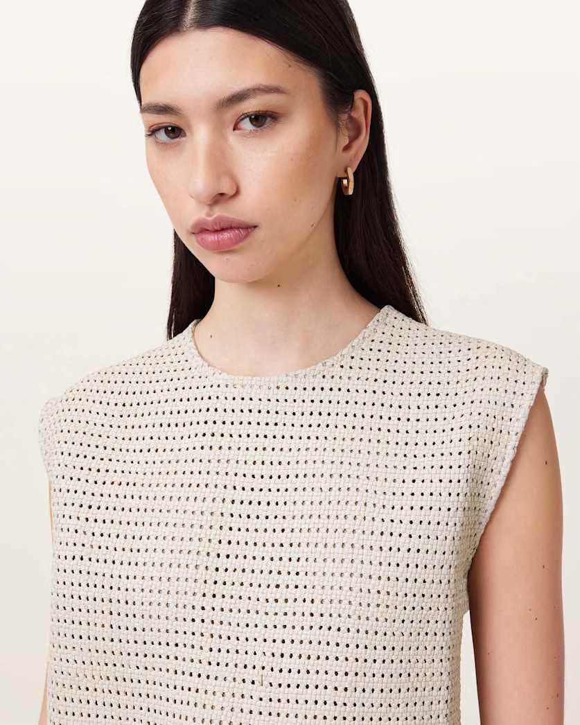 AllSaints Nessa Woven Leather Mini Dress Women's Off White Women's