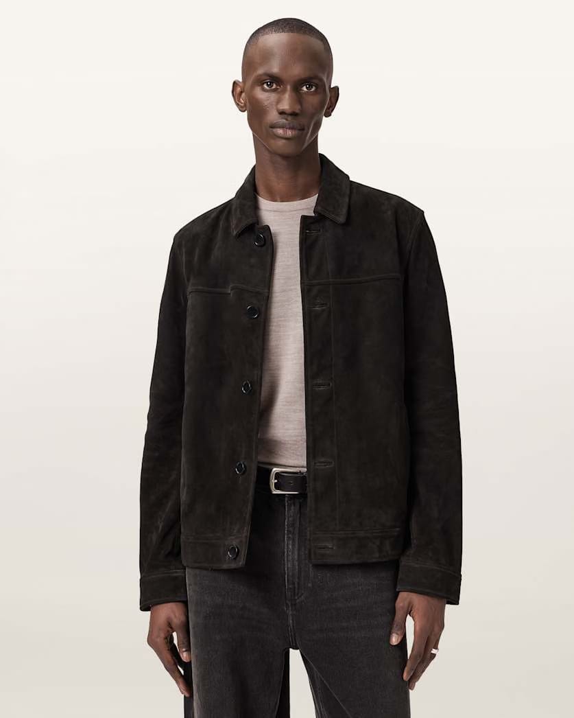 AllSaints Nates Suede Slim Fit Jacket Tanner Black