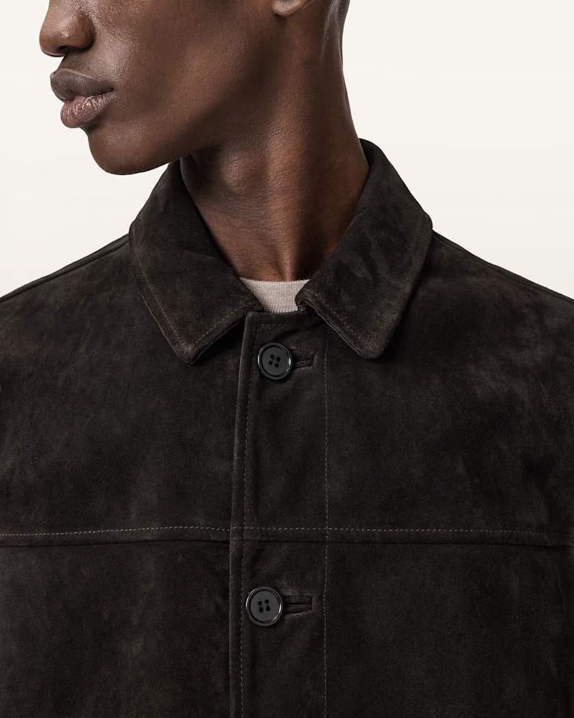 AllSaints Nates Suede Slim Fit Jacket Tanner Black