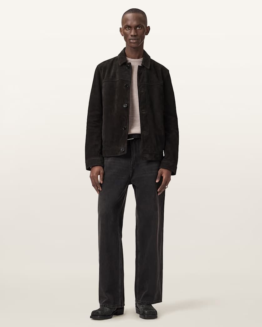 AllSaints Nates Suede Slim Fit Jacket Tanner Black