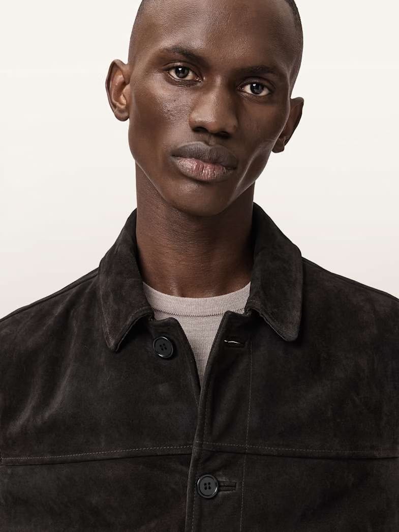 AllSaints Nates Suede Slim Fit Jacket Tanner Black